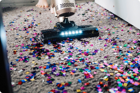 Domestic cleaning of carpet with mopping